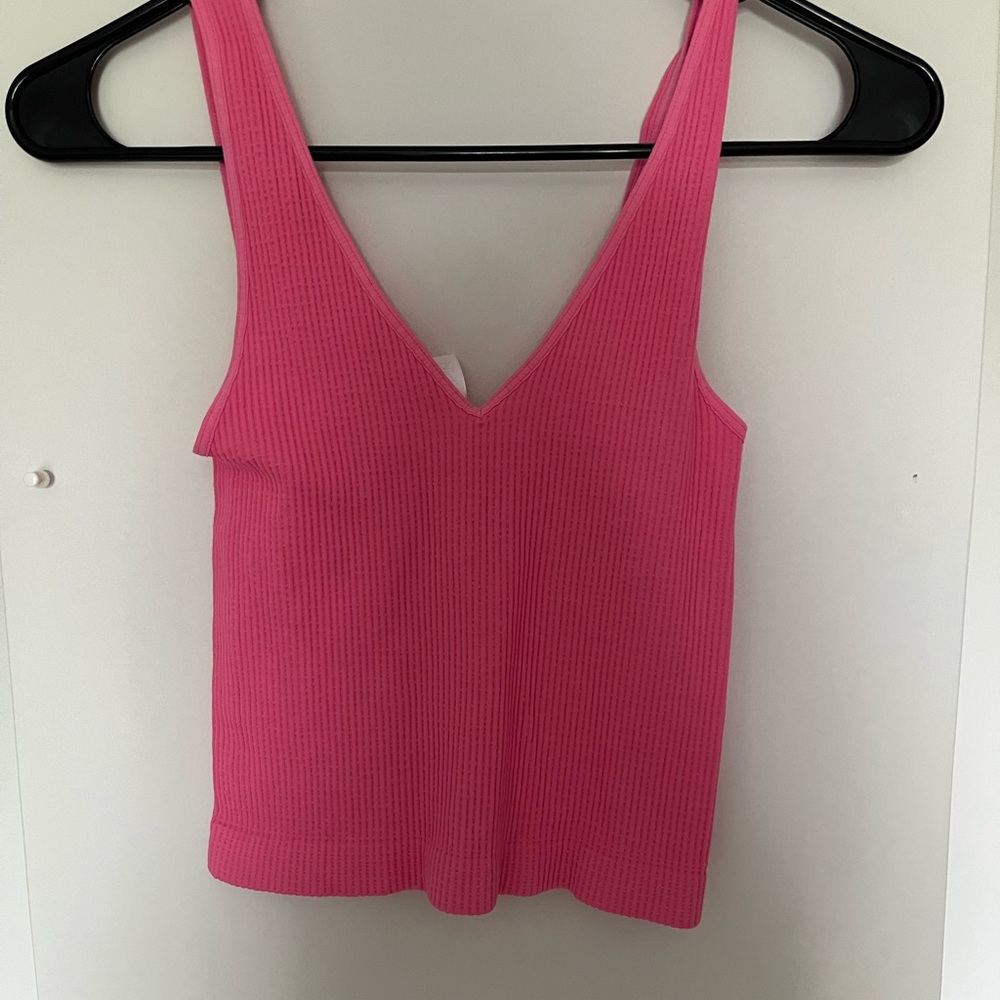 Nikibiki Hot Pink Ribbed V-Neck Tank Top